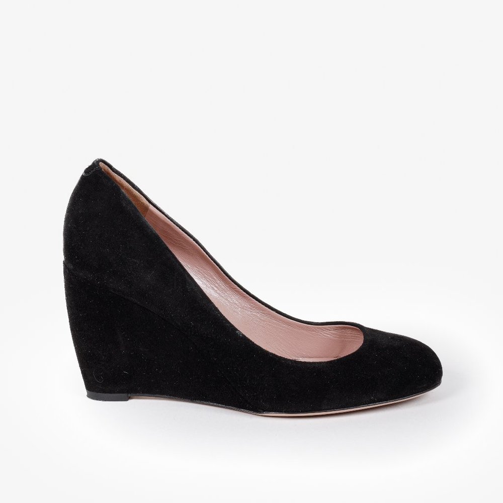 Gucci Black Suede Wedge Heels